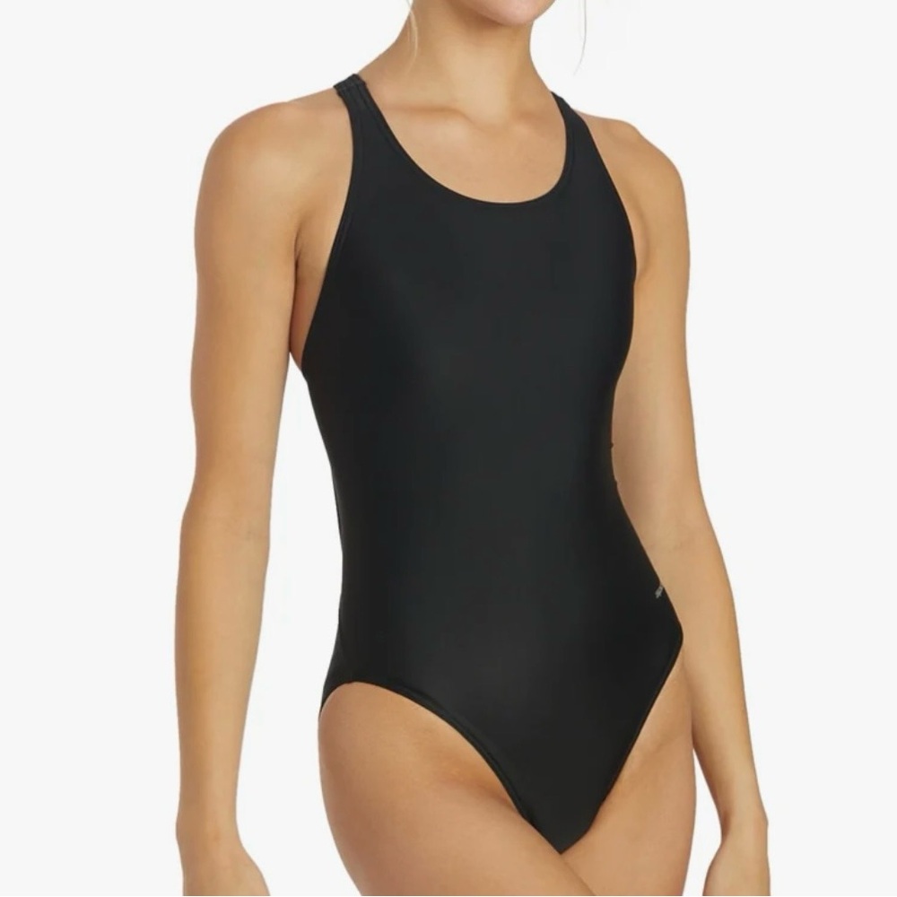 Sporti Solid Wide Strap One Piece Swimsuit Black Womens 32 NWT UPF 50+